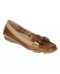 Preppy chic makes a comeback! The Arnie loafer from Etienne Aigner is a classic flat crafted from rich leather and a flex sole for long-day comfort. Topped with a charming metal accent for added appeal. Preppy chic makes a comeback! The Arnie loafer from Etienne Aigner is a classic flat crafted from rich leather and a flex sole for long-day comfort. Topped with a charming metal accent for added appeal.
