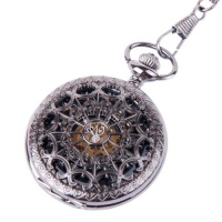 Skeleton Pocket Watch Chain Mechanical Hand Wind Half Hunter Antique Look Value Quality Skeleton Pocket Watch Chain Mechanical Hand Wind Half Hunter Antique Look Value Quality