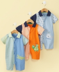 Fun with friends. He'll have a little critter at his side in one of these delightful sunsuits from First Impressions. Fun with friends. He'll have a little critter at his side in one of these delightful sunsuits from First Impressions.
