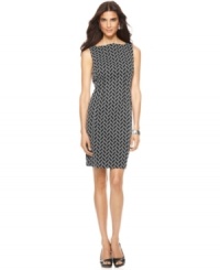Make an impression in this printed dress from Jones New York Signature. Graphic embroidery lends chic interest to the basic silhouette. Make an impression in this printed dress from Jones New York Signature. Graphic embroidery lends chic interest to the basic silhouette.