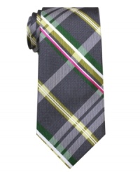 An energetic color palette lets this plaid tie from Ben Sherman wake up a charcoal gray world. An energetic color palette lets this plaid tie from Ben Sherman wake up a charcoal gray world.
