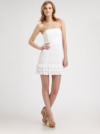 A strapless cotton design featuring fantastic, feminine details like gorgeous lace, a self-tie bow and three tiers of romantic ruffles.Strapless designSide zipperTiered, ruffle hemBow detail at keyhole backAbout 19 from natural waist70% cotton/30% nylonHand washImported Model shown is 5'10½ (179cm) wearing US size 4. A strapless cotton design featuring fantastic, feminine details like gorgeous lace, a self-tie bow and three tiers of romantic ruffles.Strapless designSide zipperTiered, ruffle hemBow detail at keyhole backAbout 19 from natural waist70% cotton/30% nylonHand washImported Model shown is 5'10½ (179cm) wearing US size 4.