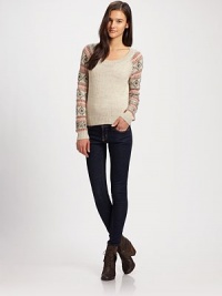 The classic crewneck features chic Fair Isle knit sleeves.CrewneckRaglan sleevesRibbed trimPullover styleAbout 22 from shoulder to hem70% acrylic/20% wool/10% alpacaDry cleanImportedModel shown is 5'10 (177cm) wearing US size Small. The classic crewneck features chic Fair Isle knit sleeves.CrewneckRaglan sleevesRibbed trimPullover styleAbout 22 from shoulder to hem70% acrylic/20% wool/10% alpacaDry cleanImportedModel shown is 5'10 (177cm) wearing US size Small.