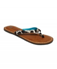 Furry animal prints are so fun. Roxy's Kyra flat thong sandals add print and texture to your summer wear. The perfect combination. Furry animal prints are so fun. Roxy's Kyra flat thong sandals add print and texture to your summer wear. The perfect combination.