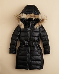 Burberry's cozy down puffer falls to the calf and cinches at the waist for total coverage and classic style all winter long. Burberry's cozy down puffer falls to the calf and cinches at the waist for total coverage and classic style all winter long.