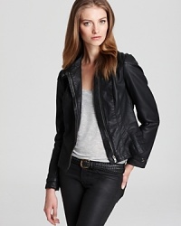A French Connection faux leather jacket adds sleek style to your days and downtown-cool to your nights. Layer the front zipping silhouette over a tee with skinny jeans for an au courrant club-going look. A French Connection faux leather jacket adds sleek style to your days and downtown-cool to your nights. Layer the front zipping silhouette over a tee with skinny jeans for an au courrant club-going look.