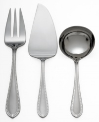 Understated simplicity produces an overall elegant effect in this Powercourt flatware from Waterford. The delicate crisscross pattern around the edge of each handle makes the set subtle enough to look great with virtually any table setting. Made of 18/10 stainless steel. Set includes cold-meat fork, gravy ladle, and pastry server. Understated simplicity produces an overall elegant effect in this Powercourt flatware from Waterford. The delicate crisscross pattern around the edge of each handle makes the set subtle enough to look great with virtually any table setting. Made of 18/10 stainless steel. Set includes cold-meat fork, gravy ladle, and pastry server.
