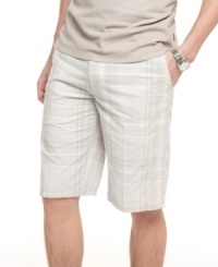With a subtle plaid pattern, these shorts from Calvin Klein are perfectly on-point for the prepster's wardrobe. With a subtle plaid pattern, these shorts from Calvin Klein are perfectly on-point for the prepster's wardrobe.
