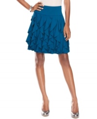 INC's ruffled skirt adds a feminine splash to any ensemble. Pair it with a tee to keep it simple, or make it really modern with a cropped sweater! INC's ruffled skirt adds a feminine splash to any ensemble. Pair it with a tee to keep it simple, or make it really modern with a cropped sweater!