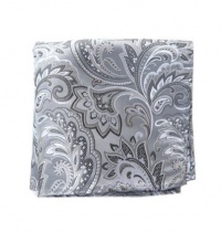 100% Silk Woven Platinum Paisley Pocket Square 100% Silk Woven Platinum Paisley Pocket Square