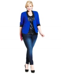 Sharpen up your work look with Baby Phat's plus size blazer, finished by faux leather trim.