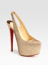 Glitter-encrusted leather design finished with a stretchy slingback and hidden platform. Self-covered heel, 6 (150mm)Hidden platform, 2 (50mm)Compares to a 4 heel (100mm)Glitter-encrusted leather upperLeather liningSignature red leather solePadded insoleMade in ItalyOUR FIT MODEL RECOMMENDS ordering one half size up as this style runs small. Glitter-encrusted leather design finished with a stretchy slingback and hidden platform. Self-covered heel, 6 (150mm)Hidden platform, 2 (50mm)Compares to a 4 heel (100mm)Glitter-encrusted leather upperLeather liningSignature red leather solePadded insoleMade in ItalyOUR FIT MODEL RECOMMENDS ordering one half size up as this style runs small.