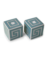 Dress up your table any day of the week with dishwasher-safe and fabulously stylish Greek Key salt and pepper shakers. Jonathan Adler gives the ancient pattern a bold, modern feel in teal blue, bright white and shimmering platinum. Dress up your table any day of the week with dishwasher-safe and fabulously stylish Greek Key salt and pepper shakers. Jonathan Adler gives the ancient pattern a bold, modern feel in teal blue, bright white and shimmering platinum.