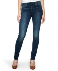 Designed with a high-rise for retro attitude, Levi's dark wash skinny jeans are poised to be your new best friend. Designed with a high-rise for retro attitude, Levi's dark wash skinny jeans are poised to be your new best friend.