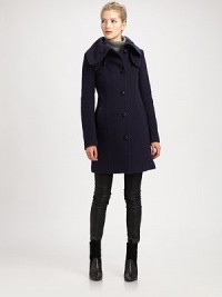 Italian fabrication, including soft cashmere, adds a luxe feel to this jacket with an oversized collar and lambskin leather details.Oversized collarGunflapsButton frontLambskin leather detailsSlash pocketsRainflapFully linedAbout 35 from shoulder to hem70% wool/20% polyamide/10% cashmereDry clean by leather specialistImported of Italian fabric Model shown is 5'10 (177cm) wearing US size Small. Italian fabrication, including soft cashmere, adds a luxe feel to this jacket with an oversized collar and lambskin leather details.Oversized collarGunflapsButton frontLambskin leather detailsSlash pocketsRainflapFully linedAbout 35 from shoulder to hem70% wool/20% polyamide/10% cashmereDry clean by leather specialistImported of Italian fabric Model shown is 5'10 (177cm) wearing US size Small.