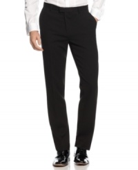 Slim-fitted for a trim silhouette. Calvin Klein finishes off the ideal tuxedo style with a modern version of the classic pant. Slim-fitted for a trim silhouette. Calvin Klein finishes off the ideal tuxedo style with a modern version of the classic pant.