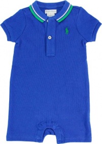 Ralph Lauren Layette Boy's Tipped Mesh Shortall, Blue, 3 Month