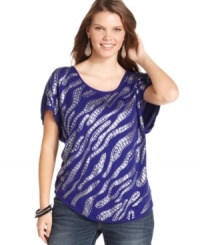 Leave a lasting impression with Eyeshadow's short sleeve plus size top, featuring a sequin-print front and cutout back. Leave a lasting impression with Eyeshadow's short sleeve plus size top, featuring a sequin-print front and cutout back.