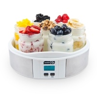 Whip up fresh, healthy, inexpensive yogurt at home with this easy-to-use yogurt maker from Dash. Simply prepare the ingredients in less than ten minutes, and you'll have a fresh batch of homemade yogurt in just 8 to 12 hours. Seven dishwasher-safe glass jars make it easy to add fresh fruits and create your favorite flavors. Whip up fresh, healthy, inexpensive yogurt at home with this easy-to-use yogurt maker from Dash. Simply prepare the ingredients in less than ten minutes, and you'll have a fresh batch of homemade yogurt in just 8 to 12 hours. Seven dishwasher-safe glass jars make it easy to add fresh fruits and create your favorite flavors.