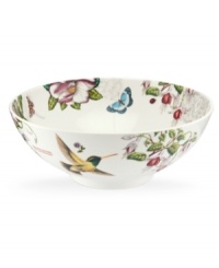 A fresh take on Portmeirion's beloved Botanic Garden pattern, the Botanic Hummingbird serving bowl features colorful wildlife with muted blooms on modern white porcelain. A fresh take on Portmeirion's beloved Botanic Garden pattern, the Botanic Hummingbird serving bowl features colorful wildlife with muted blooms on modern white porcelain.
