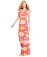 A maxi dress makes a fashionable impression with bold ikat print and vivid sunset colors. In a cut that's just right for petite frames, INC's dress gives you the best that summer has to offer! A maxi dress makes a fashionable impression with bold ikat print and vivid sunset colors. In a cut that's just right for petite frames, INC's dress gives you the best that summer has to offer!