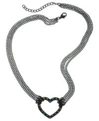 GUESS shows it has a heart with this multiple-chain necklace. Crafted from sprayed-jet-tone mixed metal, the necklace is centered by a heart pendant accented with glass crystal stones for a dazzling effect. Approximate length: 16 inches + 2-inch extender. Approximate drop: 1 inch. GUESS shows it has a heart with this multiple-chain necklace. Crafted from sprayed-jet-tone mixed metal, the necklace is centered by a heart pendant accented with glass crystal stones for a dazzling effect. Approximate length: 16 inches + 2-inch extender. Approximate drop: 1 inch.