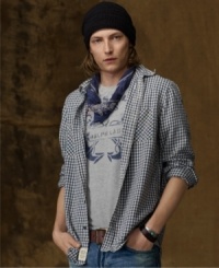 Constructed from softly textured woven cotton for homespun appeal, this super-soft sport shirt has just the right dose of urban elements and rustic charm for a perfect downtown look. Constructed from softly textured woven cotton for homespun appeal, this super-soft sport shirt has just the right dose of urban elements and rustic charm for a perfect downtown look.