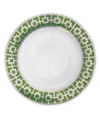 Anything but square, the Nixon dessert plates from Jonathan Adler shape things up with a fantastic geometric print in green, white and dazzling platinum. Anything but square, the Nixon dessert plates from Jonathan Adler shape things up with a fantastic geometric print in green, white and dazzling platinum.