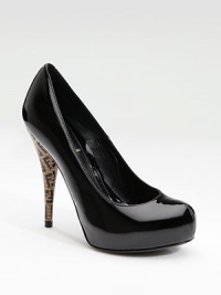 Contoured patent leather pairs with a logo-detailed stiletto for a modern take on this feminine classic.Stacked heel, 5 (125mm) Hidden platform, 1 (25mm) Compares to a 4 heel (100mm) Round toe Leather lining and sole Made in ItalyOUR FIT MODEL RECOMMENDS ordering one half size up as this style runs small. Contoured patent leather pairs with a logo-detailed stiletto for a modern take on this feminine classic.Stacked heel, 5 (125mm) Hidden platform, 1 (25mm) Compares to a 4 heel (100mm) Round toe Leather lining and sole Made in ItalyOUR FIT MODEL RECOMMENDS ordering one half size up as this style runs small.