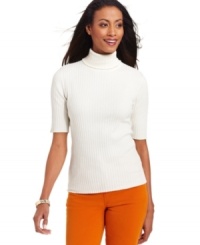 Charter Club's elbow-sleeve turtleneck top is a layering essential for all seasons. Charter Club's elbow-sleeve turtleneck top is a layering essential for all seasons.