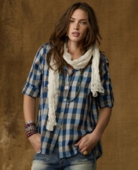Denim & Supply Ralph Lauren's heritage-inspired plaid workshirt is designed with a slouchy silhouette for a comfortable yet chic addition to any wardrobe. Denim & Supply Ralph Lauren's heritage-inspired plaid workshirt is designed with a slouchy silhouette for a comfortable yet chic addition to any wardrobe.