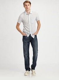 No need to iron this scrunchy, lightweight button-down with vertical stripes and front pocket for a cool, casual look.Spread collarButtonfrontSingle-button cuffsFront chest pocket55% viscose/44% cotton/1% polyurethaneMachine wash coldMade in China No need to iron this scrunchy, lightweight button-down with vertical stripes and front pocket for a cool, casual look.Spread collarButtonfrontSingle-button cuffsFront chest pocket55% viscose/44% cotton/1% polyurethaneMachine wash coldMade in China