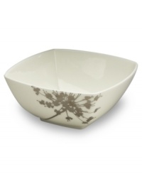 A modern blossom brings an air of tranquility to this chic square fruit bowl from Mikasa. In gleaming white bone china for a clean, minimalist feel. A modern blossom brings an air of tranquility to this chic square fruit bowl from Mikasa. In gleaming white bone china for a clean, minimalist feel.