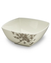 A modern blossom brings an air of tranquility to this chic square fruit bowl from Mikasa. In gleaming white bone china for a clean, minimalist feel.