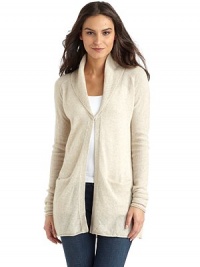 THE LOOKRibbed shawl collar drapes to the hemOpen-front, cocoon shapeRibbed long sleevesDual slit pocketsTHE FITAbout 31½ from shoulder to hemTHE MATERIAL55% cotton/40% viscose/5% woolCARE & ORIGINDry cleanImported THE LOOKRibbed shawl collar drapes to the hemOpen-front, cocoon shapeRibbed long sleevesDual slit pocketsTHE FITAbout 31½ from shoulder to hemTHE MATERIAL55% cotton/40% viscose/5% woolCARE & ORIGINDry cleanImported