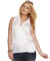 Dress up your casual wear with MICHAEL Michael Kors' sleeveless plus size top, featuring a flattering faux wrap design.