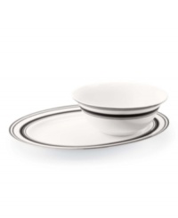 Leave it to kate spade to improve upon the classic sophistication of black and white. A concentric pattern featuring the timeless pairing lends your tabletop a crisp touch of freshness. Leave it to kate spade to improve upon the classic sophistication of black and white. A concentric pattern featuring the timeless pairing lends your tabletop a crisp touch of freshness.