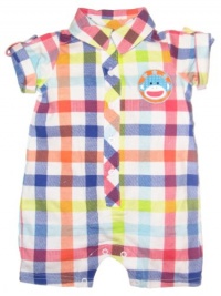 Baby Boy Plaid Sock Monkey One Piece Romper with Rear Monkey Applique by Baby Starters - Multi-colored - 0-3 Mths / 8-12 Lbs Baby Boy Plaid Sock Monkey One Piece Romper with Rear Monkey Applique by Baby Starters - Multi-colored - 0-3 Mths / 8-12 Lbs
