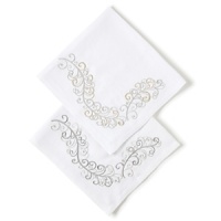 Add sophistication to any table setting with these white, gold, and silver table linens. Add sophistication to any table setting with these white, gold, and silver table linens.