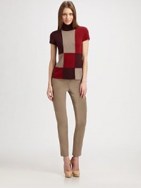 Colorful patchwork construction defines this soft wool/cashmere blend piece.Rib-knit turtleneckShort sleeves70% wool/30% cashmereDry cleanMade in SwitzerlandModel shown is 5'11 (180cm) wearing US size 4. Colorful patchwork construction defines this soft wool/cashmere blend piece.Rib-knit turtleneckShort sleeves70% wool/30% cashmereDry cleanMade in SwitzerlandModel shown is 5'11 (180cm) wearing US size 4.
