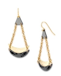 Robert Lee Morris Soho is known for its for high-impact, sculptural jewelry, and this pair of geometric, half-moon drop earrings encapsulates the look, crafted of a mix of plated metals. Robert Lee Morris Soho is known for its for high-impact, sculptural jewelry, and this pair of geometric, half-moon drop earrings encapsulates the look, crafted of a mix of plated metals.