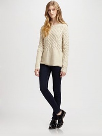 Decorative stitching adds a scalloped effect to this featherweight, wool-rich sweater. RoundneckLong sleevesRibbed cuffs and hem52% wool/28% nylon/20% linenDry cleanMade in Italy of imported fabricModel shown is 5'10 (177cm) wearing US size Small. Decorative stitching adds a scalloped effect to this featherweight, wool-rich sweater. RoundneckLong sleevesRibbed cuffs and hem52% wool/28% nylon/20% linenDry cleanMade in Italy of imported fabricModel shown is 5'10 (177cm) wearing US size Small.