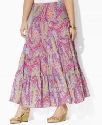 Intricate paisley rendered on soft woven cotton exudes rich femininity in a flowing, tiered maxi skirt silhouette, from Lauren by Ralph Lauren. Intricate paisley rendered on soft woven cotton exudes rich femininity in a flowing, tiered maxi skirt silhouette, from Lauren by Ralph Lauren.