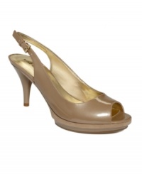 Make a day at the office a little more glamorous with the Sharina slingback pumps by Nine West. With a unique recessed platform and shiny patent upper, they'll carry you stylishly through the night. Make a day at the office a little more glamorous with the Sharina slingback pumps by Nine West. With a unique recessed platform and shiny patent upper, they'll carry you stylishly through the night.