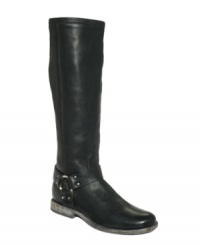 Let's ride. Complete with a wrap-around ankle strap, the Phillip harness boots by Frye define biker-chic while remaining sleek and definitive, fit for any wardrobe. Let's ride. Complete with a wrap-around ankle strap, the Phillip harness boots by Frye define biker-chic while remaining sleek and definitive, fit for any wardrobe.