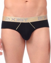 New from 2(x)ist: The Gold Range, so named because it sets the gold standard for fashion-forward underwear. Here, its No-Show Brief with the company's trademark Contour Pouch, constructed in soft, stretch Modal with gold seam highlights and a gold metallic waistband. New from 2(x)ist: The Gold Range, so named because it sets the gold standard for fashion-forward underwear. Here, its No-Show Brief with the company's trademark Contour Pouch, constructed in soft, stretch Modal with gold seam highlights and a gold metallic waistband.
