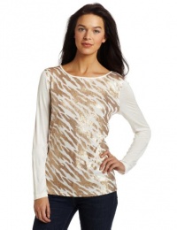Jones New York Women's Long Sleeve Boat Neck Knit Shirt with Sequins Jones New York Women's Long Sleeve Boat Neck Knit Shirt with Sequins