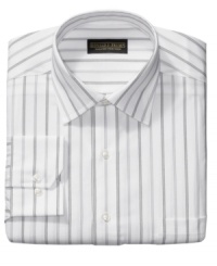 Nail your nine-to-five rotation. Classic meets contemporary on this streamlined striped dress shirt from Donald Trump. Nail your nine-to-five rotation. Classic meets contemporary on this streamlined striped dress shirt from Donald Trump.