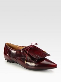 Oxford-inspired point toe leather flats with metal-tipped laces and a removable front flap. Leather upperPoint toeLeather lining and solePadded insoleMade in Italy Oxford-inspired point toe leather flats with metal-tipped laces and a removable front flap. Leather upperPoint toeLeather lining and solePadded insoleMade in Italy