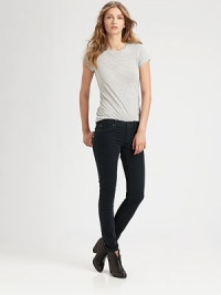 Dark corduroy skinnies with lots of stretch can be perfectly paired with a fitted tee and high-impact shoes for the ultimate in downtown cool. THE FITSkinny fitRise, about 7½Inseam, about 31THE DETAILSButton closureZip flyFive-pocket style98% cotton/2% polyurethaneMachine washMade in USA of imported fabricModel shown is 5'10 (177cm) wearing US size 2. Dark corduroy skinnies with lots of stretch can be perfectly paired with a fitted tee and high-impact shoes for the ultimate in downtown cool. THE FITSkinny fitRise, about 7½Inseam, about 31THE DETAILSButton closureZip flyFive-pocket style98% cotton/2% polyurethaneMachine washMade in USA of imported fabricModel shown is 5'10 (177cm) wearing US size 2.
